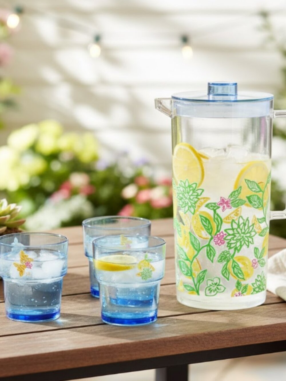 NWT Lilly Pulitzer Pitcher + 4 Cups Set | Make Lemonade - Clear | Hostess Gift